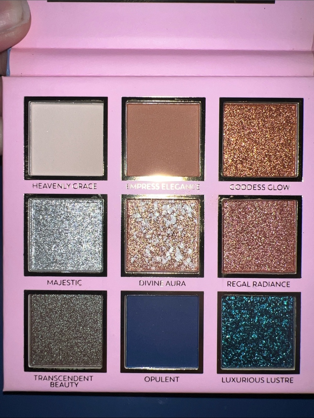 Eloise Goddess Pink Eyeshadow Palette - tan, brown, shimmer blue, green, brown